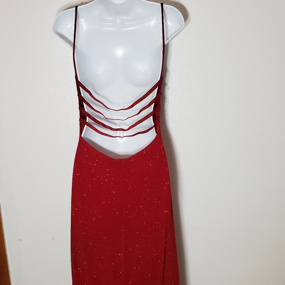 Connected Apparel Red Sparkly Strappy Back Maxi